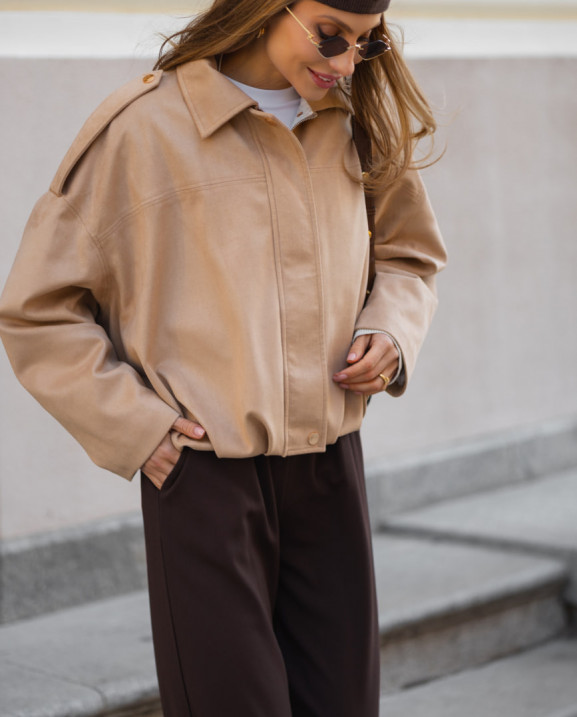 128 Бомбер з замши з складками